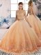 Peach Sleeveless Lace Backless 15 Quinceanera Dress