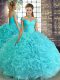 Aqua Blue Off The Shoulder Lace Up Beading Vestidos de Quinceanera Sleeveless