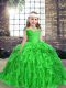 Green Ball Gowns Straps Sleeveless Organza Floor Length Lace Up Beading and Ruffles Little Girl Pageant Dress