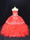 Sumptuous Sleeveless Organza Floor Length Lace Up Sweet 16 Dresses in Red with Embroidery and Ruffles