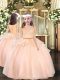 Elegant Peach Scoop Neckline Lace Little Girl Pageant Gowns Sleeveless Zipper