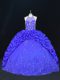 Royal Blue Ball Gowns Taffeta Halter Top Sleeveless Beading and Appliques and Embroidery and Pick Ups Floor Length Lace Up Quinceanera Dress