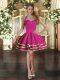 Strapless Sleeveless Dress for Prom Mini Length Ruffled Layers Fuchsia Tulle