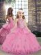 Trendy Tulle Sleeveless Floor Length Child Pageant Dress and Beading and Appliques