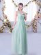 Light Blue Tulle Side Zipper V-neck Sleeveless Floor Length Court Dresses for Sweet 16 Lace and Belt