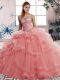 Watermelon Red Ball Gowns Beading and Ruffles Sweet 16 Quinceanera Dress Lace Up Tulle Sleeveless Floor Length