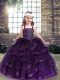 Purple Lace Up Straps Beading and Ruffles Little Girls Pageant Dress Wholesale Tulle Sleeveless