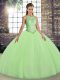 Superior Ball Gown Prom Dress Military Ball and Sweet 16 and Quinceanera with Embroidery Scoop Sleeveless Lace Up