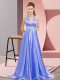 Brush Train Empire Prom Gown Lavender V-neck Elastic Woven Satin Sleeveless Backless