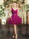 Fuchsia Prom Gown Prom and Party with Beading V-neck Sleeveless Backless