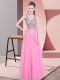 Fancy Rose Pink Sleeveless Beading Floor Length Homecoming Dress