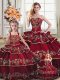 Dramatic Wine Red Lace Up Quinceanera Gown Embroidery and Ruffled Layers Sleeveless Floor Length  Dramatic Wine Red Lace Up Quinceanera Gown Embroidery and Ruffled Layers Sleeveless Floor Length