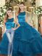 Chic Teal Scoop Lace Up Ruffles 15th Birthday Dress Sleeveless
