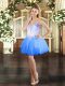 Suitable Blue Lace Up Sweetheart Beading Prom Evening Gown Tulle Sleeveless