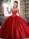 Beading Ball Gown Prom Dress Wine Red Lace Up Sleeveless Brush Train