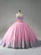 Sweetheart Sleeveless Court Train Lace Up Ball Gown Prom Dress Pink Tulle