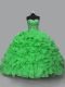 Deluxe Green Ball Gowns Beading and Ruffles Quince Ball Gowns Lace Up Organza Sleeveless Floor Length