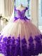 White And Purple Sleeveless Tulle Brush Train Zipper Sweet 16 Quinceanera Dress for Sweet 16 and Quinceanera