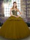 Brown Ball Gowns Tulle Sweetheart Sleeveless Beading and Appliques Floor Length Lace Up Sweet 16 Quinceanera Dress