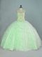 Apple Green Ball Gowns Straps Sleeveless Organza Floor Length Lace Up Beading and Ruffles Sweet 16 Quinceanera Dress