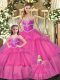 Discount Hot Pink Ball Gowns Sweetheart Sleeveless Organza Floor Length Lace Up Beading Sweet 16 Quinceanera Dress