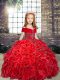 Red Ball Gowns Beading and Ruffles Pageant Dress for Womens Lace Up Organza Sleeveless Floor Length