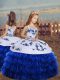 New Style Royal Blue Organza Lace Up Straps Sleeveless Floor Length Little Girls Pageant Dress Wholesale Embroidery and Ruffled Layers