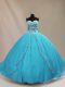 Modest Tulle Sleeveless Quinceanera Dresses Court Train and Beading