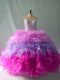 Adorable Beading and Ruffles Sweet 16 Dress Multi-color Lace Up Sleeveless Floor Length