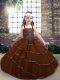 Brown Sleeveless Floor Length Beading and Ruffled Layers Lace Up Kids Formal Wear