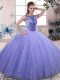 Noble Lavender Lace Up Scoop Beading Quinceanera Dresses Tulle Sleeveless