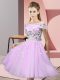 Decent Lilac Damas Dress Wedding Party with Appliques Off The Shoulder Short Sleeves Lace Up