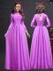 Exceptional Appliques Court Dresses for Sweet 16 Lilac Lace Up Long Sleeves Floor Length
