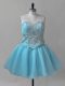 Pretty Sleeveless Organza Mini Length Lace Up Prom Evening Gown in Baby Blue with Beading