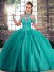 Turquoise Sleeveless Beading Lace Up Quince Ball Gowns