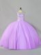 Lavender Sleeveless Floor Length Sequins Zipper Quinceanera Dress