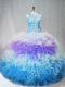 Popular Multi-color Tulle Zipper Scoop Sleeveless 15th Birthday Dress Beading and Ruffles