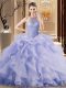 Artistic Sleeveless Ruffles Lace Up Quinceanera Dresses with Lavender Brush Train