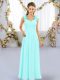 Vintage Floor Length Aqua Blue Quinceanera Dama Dress Straps Sleeveless Lace Up