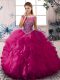 Vintage Sleeveless Floor Length Beading and Ruffles Zipper Quinceanera Dresses with Fuchsia