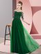 Fancy Bateau Half Sleeves Chiffon Dama Dress Beading and Lace Lace Up