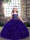 Hot Sale Purple Organza Lace Up Straps Sleeveless Floor Length Little Girl Pageant Dress Beading and Ruffles