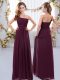 Affordable Sleeveless Chiffon Floor Length Zipper Quinceanera Court of Honor Dress in Burgundy with Ruching
