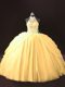 Halter Top Sleeveless Tulle 15 Quinceanera Dress Beading and Pick Ups Lace Up