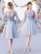 Dynamic Grey Quinceanera Dama Dress Wedding Party with Lace and Belt Scoop 3 4 Length Sleeve Lace Up