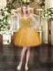 Mini Length Gold Prom Gown Sweetheart Sleeveless Lace Up