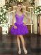 V-neck Sleeveless Homecoming Dress Mini Length Beading and Ruffles Eggplant Purple Tulle