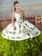 Olive Green Sleeveless Satin and Organza Lace Up Quince Ball Gowns for Sweet 16 and Quinceanera