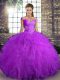 Lovely Purple Off The Shoulder Neckline Beading and Ruffles Quinceanera Gowns Sleeveless Lace Up
