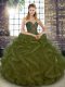 Sweetheart Sleeveless Sweet 16 Quinceanera Dress Floor Length Beading and Ruffles Olive Green Tulle